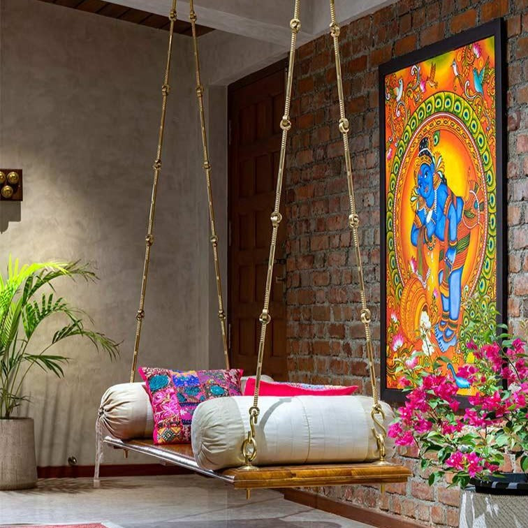 Meera — Wooden swing brass chains Jhula for – Evolvekart®