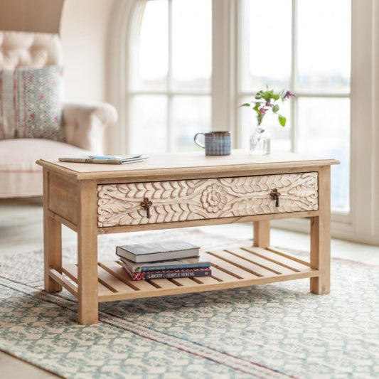 Coffee Table Wooden — Dahlia Carved