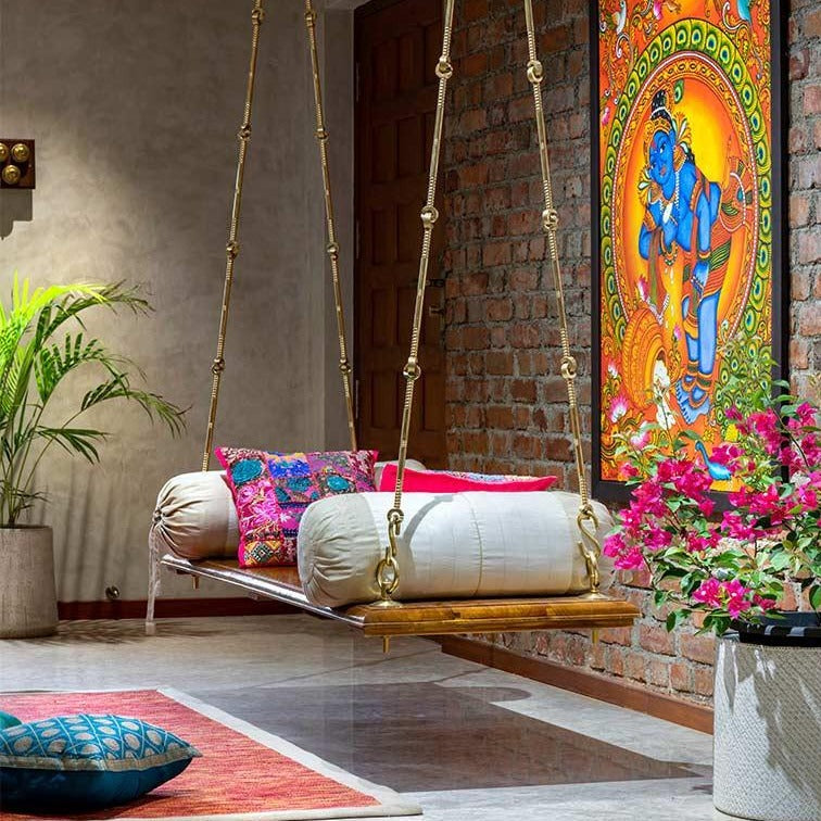 Meera — Wooden swing brass chains Jhula for – Evolvekart®