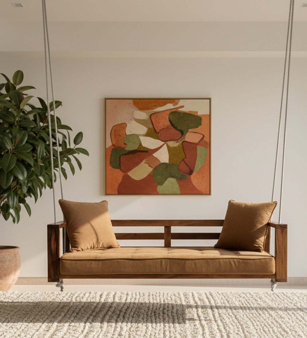 Wooden swing with cushions  Gharonda
