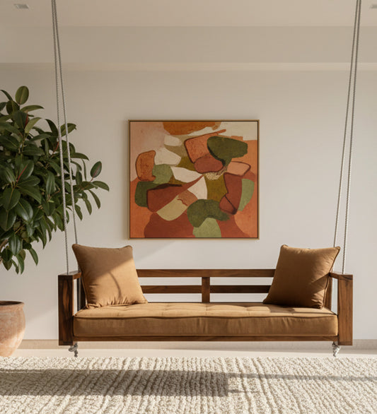 Wooden swing with cushions  Gharonda