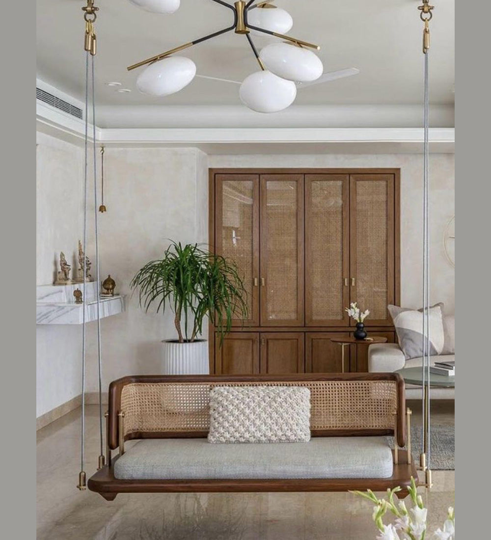 Wooden swing rattan reversible