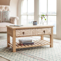 Coffee Table Wooden  — Dahlia Carved