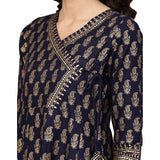 Kurta Anarkali Cambric Foil Print Angrakha Kurta (Blue)