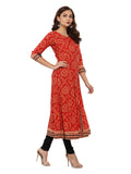 Kurta Anarkali Cotton Bandhej Print Red