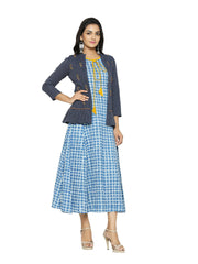 Kurta-Anarkali Cotton Cambric Geometrical Printed with Jacket (Blue)