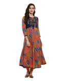 Kurta  - Cotton Embroidered Anarkali  ( Multicolored)
