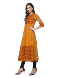 Kurta - Cotton Anarkali Printed ( Mustard Yellow )