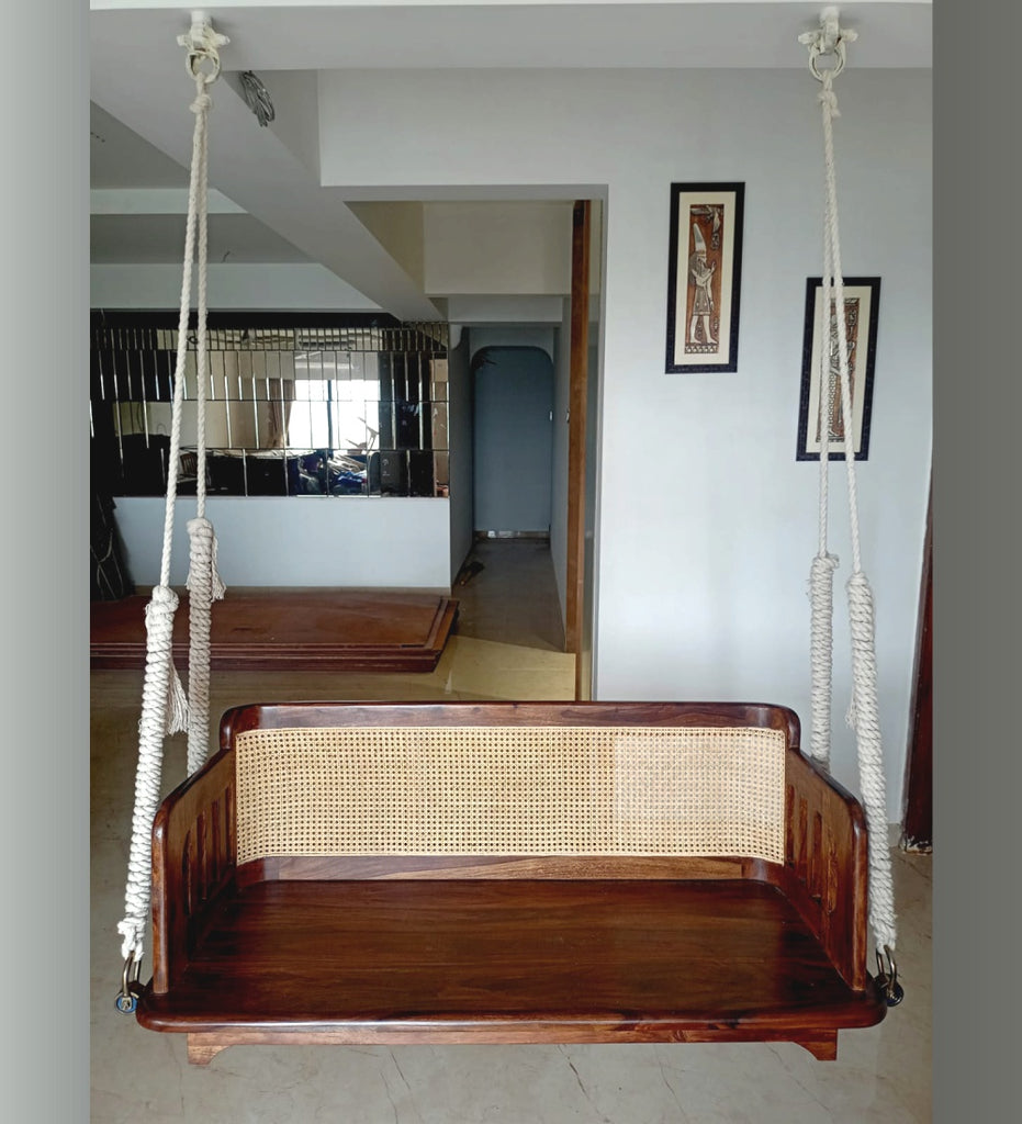 Swing wooden Rattan / Cane oonjal Petals Evolvekart®